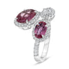 LARGE 3.89CT DIAMOND & AAA PINK SAPPHIRE 18KT WHITE GOLD OVAL 3 STONE LOVE RING