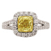 ESTATE LARGE 1.78CT WHITE & FANCY YELLOW DIAMOND 18K 2 TONE GOLD ENGAGEMENT RING