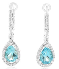 2.82CT DIAMOND & AAA BLUE TOPAZ 14KT WHITE GOLD PEAR SHAPE & ROUND HALO EARRINGS