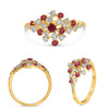 ESTATE WIDE .78CT DIAMOND AND AAA RUBY 14KT YELLOW GOLD 3D CLUSTER FUN RING