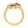 LARGE 1.89CT DIAMOND & AAA RUBY 18KT YELLOW GOLD OVAL MULTI FLOWER HALO FUN RING