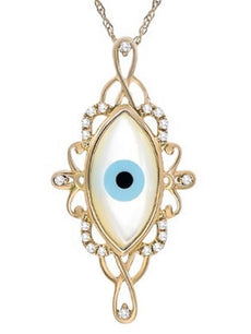 1.91CT DIAMOND & AAA MOTHER OF PEARL 14KT YELLOW GOLD 3D LUCKY EVIL EYE PENDANT