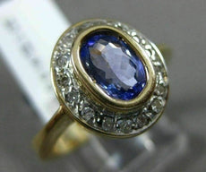 ESTATE 1.16CT DIAMOND & AAA TANZANITE 14KT GOLD BEZEL HALO OVAL ENGAGEMENT RING