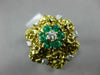 ANTIQUE LARGE .56CT DIAMOND & AAA EMERALD 14KT 2 TONE GOLD FLOWER FUN RING #2083