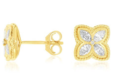 .50CT DIAMOND 14KT YELLOW GOLD 3D MARQUISE 5 STONE FILIGREE FLOWER STUD EARRINGS