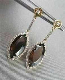 ESTATE 14KT MARQUISE 6.15CTW SMOKEY TOPAZ & DIAMOND WHITE & YELLOW GOLD EARRINGS