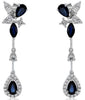 1.86CT DIAMOND & AAA SAPPHIRE 14K WHITE GOLD MULTI SHAPE FLOWER HANGING EARRINGS