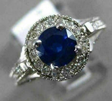 1.75CT DIAMOND & AAA ROUND SAPPHIRE 14K WHITE GOLD HALO FILIGREE ENGAGEMENT RING