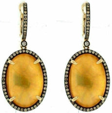 ESTATE 24.73CT CHOCOLATE FANCY DIAMOND & AAA CITRINE 14K YELLOW GOLD 3D EARRINGS