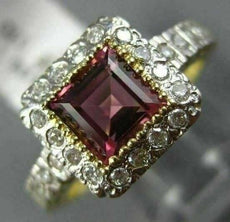1.58CT DIAMOND & AAA SQUARE PINK TOPAZ 18KT YELLOW GOLD 3D HALO ENGAGEMENT RING
