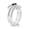 WIDE .66CT DIAMOND AAA SAPPHIRE 14KT WHITE GOLD OVAL ROUND 3 ROW ENGAGEMENT RING