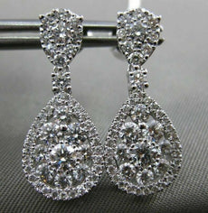 ESTATE 1.74CT DIAMOND 18K WHITE GOLD 3D PEAR SHAPE CLUSTER HALO HANGING EARRINGS