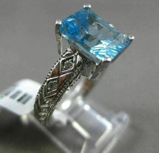 ESTATE 4.03CT DIAMOND & BLUE TOPAZ 14K WHITE GOLD 3D EMERALD CUT ENGAGEMENT RING