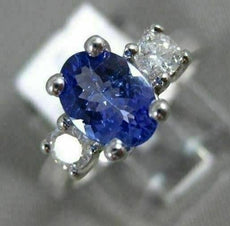 1.63CT ROUND DIAMOND & AAA OVAL TANZANITE 14K WHITE GOLD 3 STONE ENGAGEMENT RING
