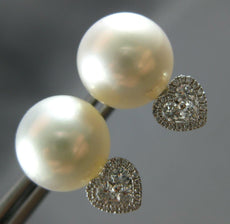 LARGE .29CT DIAMOND AAA TAHITIAN PEARL 18KT WHITE GOLD HEART SHAPE STUD EARRINGS