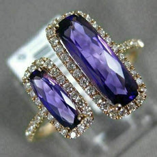 1.74CT DIAMOND & AAA AMETHYST 14KT ROSE GOLD 3D RECTANGULAR DOUBLE HALO FUN RING