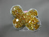 ESTATE LARGE 4.12CT WHITE & FANCY YELLOW DIAMOND 18K 2 TONE GOLD 3D FLOWER RING