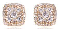 .61CT DIAMOND 14KT WHITE GOLD 3D ROUND & BAGUETTE FLOWER SQUARE STUD EARRINGS