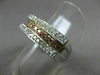 ESTATE .60CT WHITE & FANCY PINK DIAMOND 14KT TRI GOLD 3 ROW OPEN HEART LOVE RING