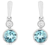 .25CT DIAMOND & AAA BLUE TOPAZ 14KT WHITE GOLD 3D ROUND 2 STONE HANGING EARRINGS