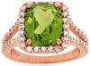 5.25CT DIAMOND & AAA PERIDOT 14KT ROSE GOLD CUSHION & ROUND HALO ENGAGEMENT RING