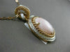 ESTATE LARGE .28CT DIAMOND & PINK AGATE 14K TWO TONE GOLD ROPE OVAL HALO PENDANT