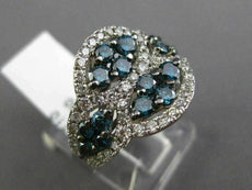 ESTATE WIDE 2.0CT ROUND WHITE & FANCY BLUE DIAMOND 14K WHITE GOLD 3D FLOWER RING