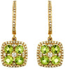 1.93CT DIAMOND & AAA PERIDOT 14KT YELLOW GOLD ROUND FLOWER HALO HANGING EARRINGS