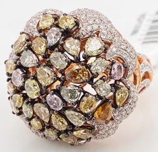 EXTRA LARGE 4.95CT WHITE & MULTI COLOR MULTI SHAPE DIAMOND 18KT ROSE GOLD RING