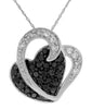 ESTATE .35CT WHITE & BLACK DIAMOND 14KT WHITE GOLD 3D DOUBLE HEART LOVE PENDANT