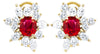 5.65CT DIAMOND & AAA RUBY 18KT YELLOW GOLD OVAL & ROUND MARQUISE FLOWER EARRINGS