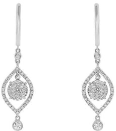 .72CT DIAMOND 18KT WHITE GOLD 3D CLUSTER TEAR DROP SOLITAIRE HANGING EARRINGS