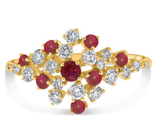 ESTATE WIDE .78CT DIAMOND AND AAA RUBY 14KT YELLOW GOLD 3D CLUSTER FUN RING