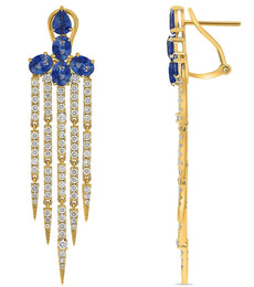 4.87CT DIAMOND & AAA SAPPHIRE 14KT YELLOW GOLD 3D CHANDELIER HANGING EARRINGS