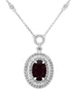 LARGE 3.24CT DIAMOND & AAA RUBY 18KT WHITE GOLD OVAL DOUBLE HALO LOVE NECKLACE