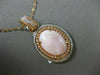 ESTATE LARGE .28CT DIAMOND & PINK AGATE 14K TWO TONE GOLD ROPE OVAL HALO PENDANT