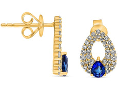 1.50CT DIAMOND & AAA SAPPHIRE 14KT YELLOW GOLD OPEN TEAR DROP HANGING EARRINGS