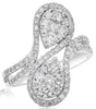 LARGE 1.47CT DIAMOND 14KT WHITE GOLD 3D CLUSTER DOUBLE PEAR SHAPE INFINITY RING