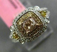 ESTATE GIA 1.0CT DIAMOND 18KT TRI COLOR GOLD 3D SQUARE HALO ENGAGEMENT RING
