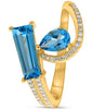 LARGE 1.84CT DIAMOND AAA BLUE TOPAZ 14KT YELLOW GOLD EMERALD CUT PEAR SHAPE RING