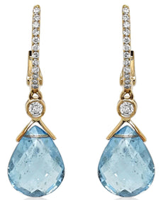 4.89CT DIAMOND & AAA AQUAMARINE 14KT YELLOW GOLD 3D PEAR SHAPE & ROUND EARRINGS