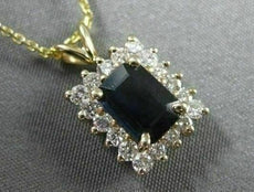 ESTATE 1.27CT DIAMOND & SAPPHIRE EMERALD CUT CLUSTER 14K Y GOLD PENDANT #6742