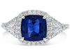 LARGE 3.21CT DIAMOND & AAA SAPPHIRE PLATINUM 3D CUSHION 3 STONE ENGAGEMENT RING