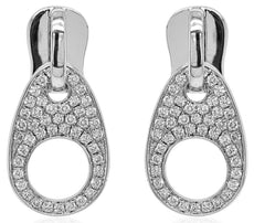 ESTATE 1.0CT DIAMOND 18K WHITE GOLD 3D ROUND OPEN TEAR DROP FUN HANGING EARRINGS