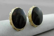 ANTIQUE LARGE 14KT YELLOW GOLD OVAL AAA ONYX FILIGREE EARRINGS BEAUTIFUL #22565