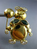 ANTIQUE AAA WHITE SAPPHIRE & EMERALD 18KT YELLOW GOLD BUNNY RABBIT PIN #12532