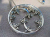 LARGE ANTIQUE DIAMOND 14KT WHITE GOLD FLOWER MEDAL PENDANT + CHAIN #18538