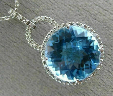ESTATE LARGE 6.60CT DIAMOND & BLUE TOPAZ 14KT WHITE GOLD HALO ROUND HALO PENDANT