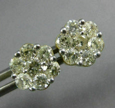 ESTATE 1.10CT DIAMOND 14KT YELLOW GOLD 3D CLASSIC CLUSTER FLOWER STUD EARRINGS