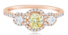1.14CT WHITE & FANCY YELLOW DIAMOND 14K ROSE GOLD ROUND 3 STONE ANNIVERSARY RING